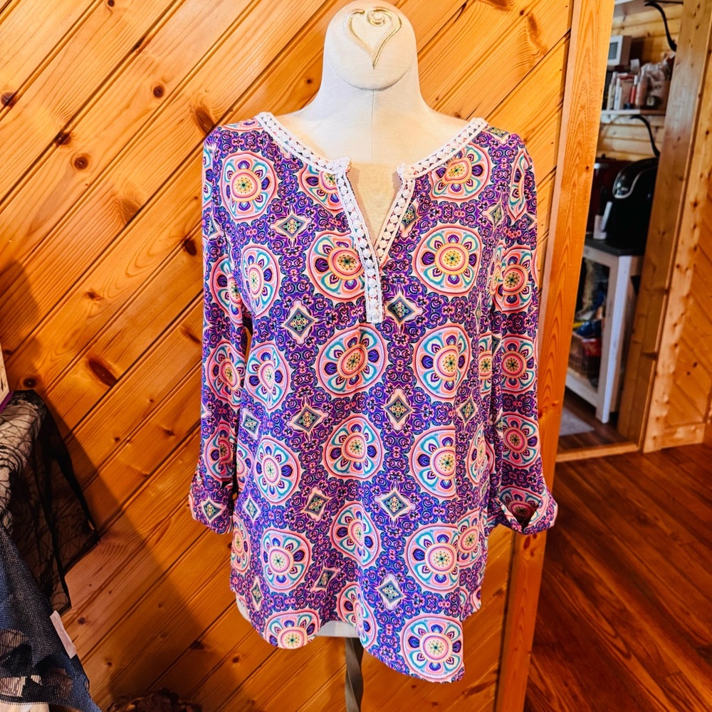 Peach Love California Purple and Neon Orange Blouse